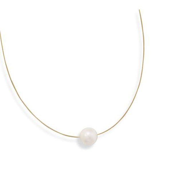 16 in. 24 Karat Gold Plated Necklace with Cultured Freshwater Pearl