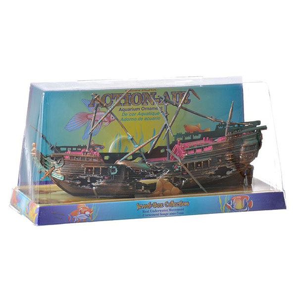 Penn Plax Action Air Shipwreck Aquarium Ornament - 10 in. Long x 7 in. High - With Masts in Place