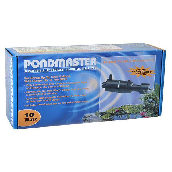 Pond master Submersible Ultraviolet Clarifier and Sterilizer - 10 Watts - 700 GPH - 1,500 Gallons - .75 in. Inlet/Outlet
