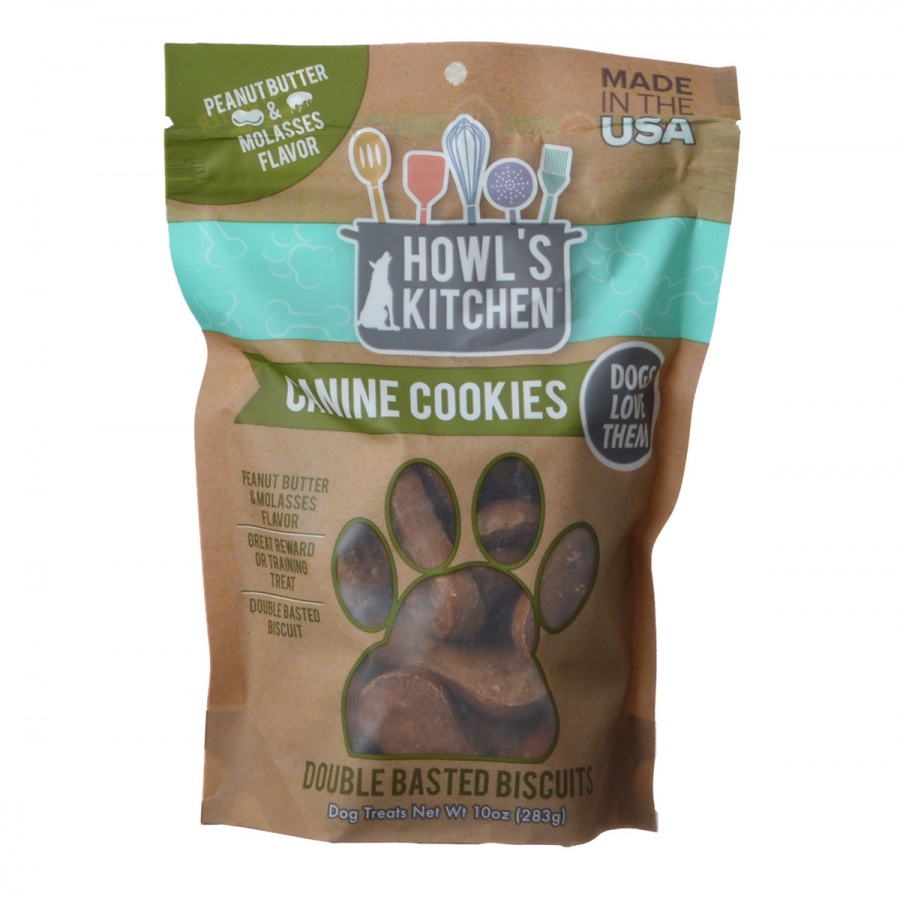 Howls Kitchen Canine Cookies Double Basted Biscuits - Peanut Butter and Molasses Flavor - 10 oz