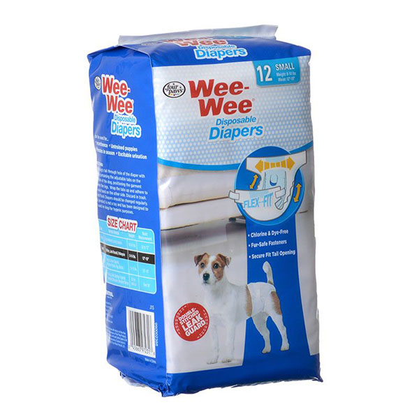 Four Paws Wee Wee Diapers for Dogs - 12 Pack - Small - Dogs 8 - 15 lbs with 13 in. - 19 in. Waist - 2 Pieces