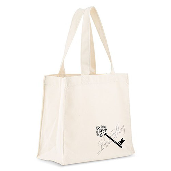 Personalized White Cotton Canvas Tote Bag - Love Is The Key