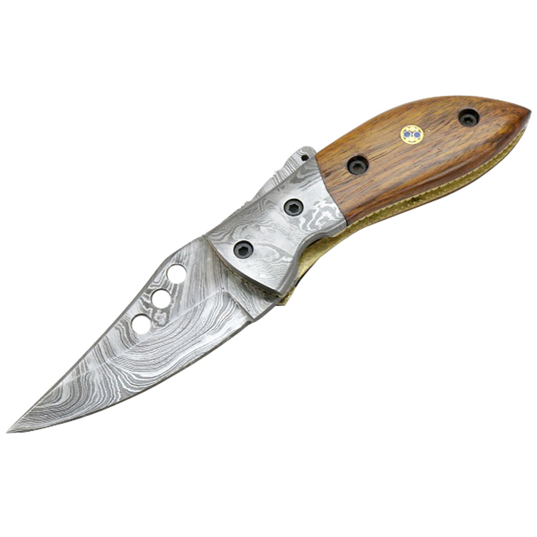 TheBoneEdge 7 in. Damascus Blade & Wood Handle Folding Knives Handmade with Sheath