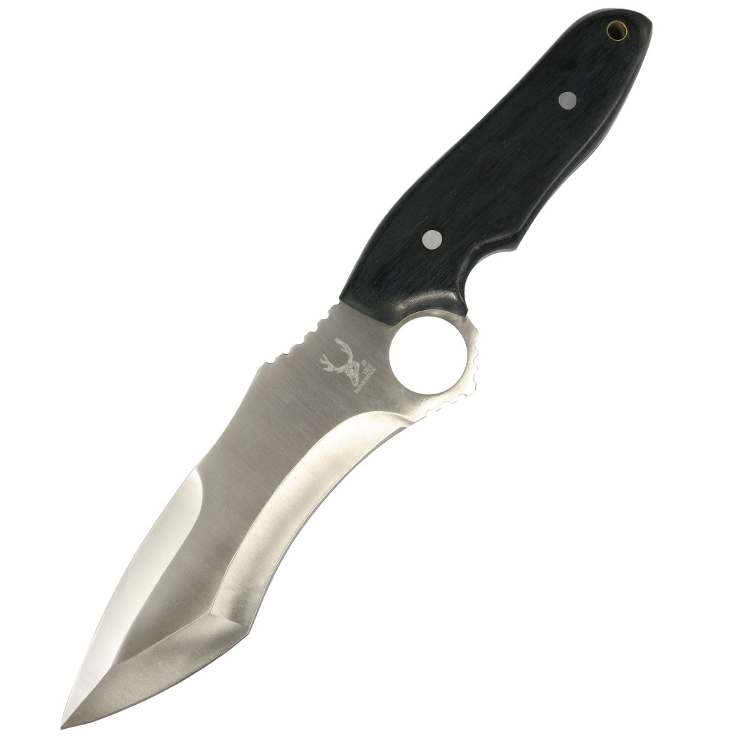 TheBoneEdge Stainless Steel Hunting knife Slotted Blade Bottom All Black Handle