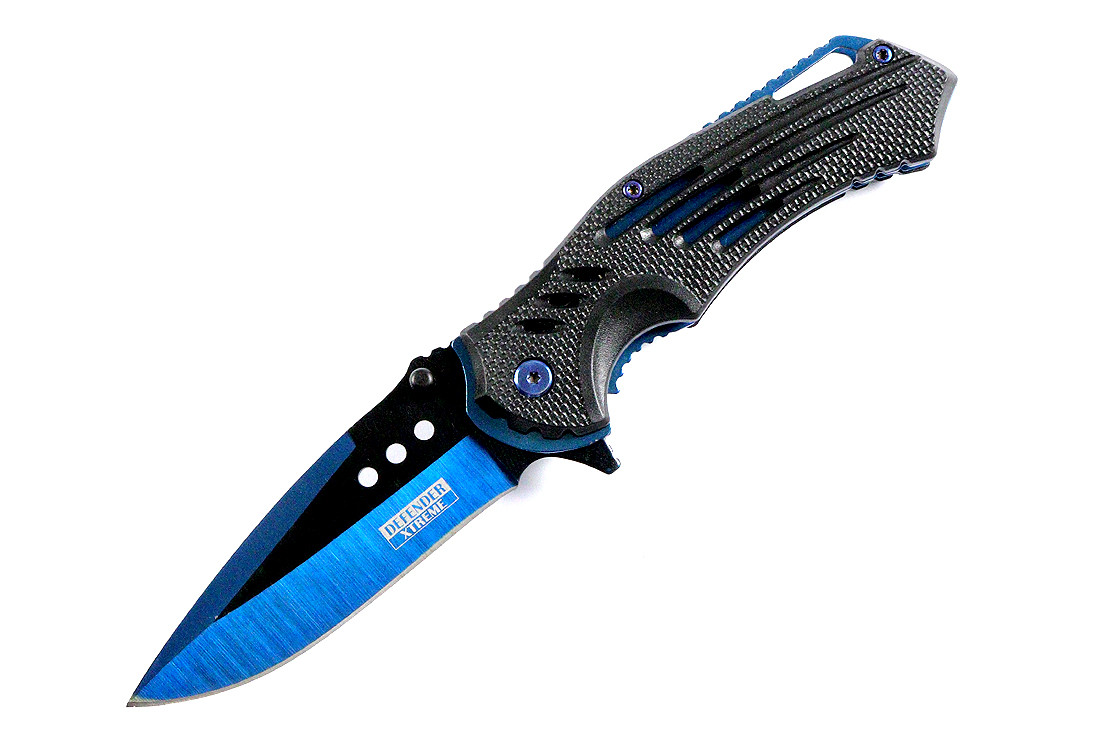 Defender Xtreme Blue 8.75 in. Spring Assisted Tactical Folding Knife 3CR13 Steel