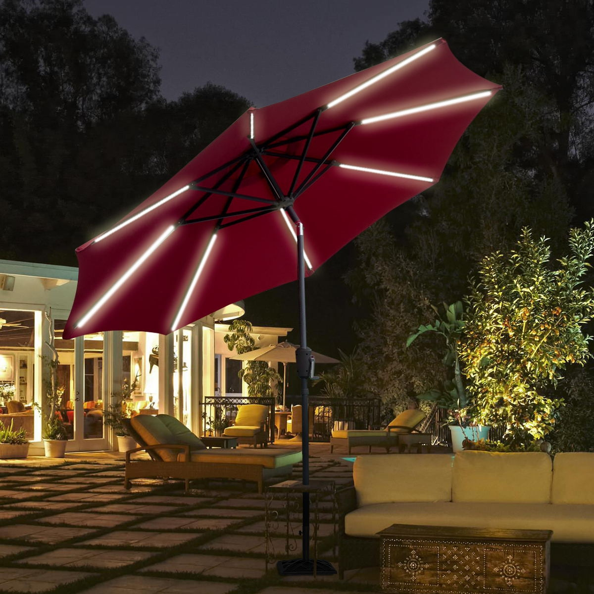 9 Ft. Patio Solar Powered Umbrella With LED Light
