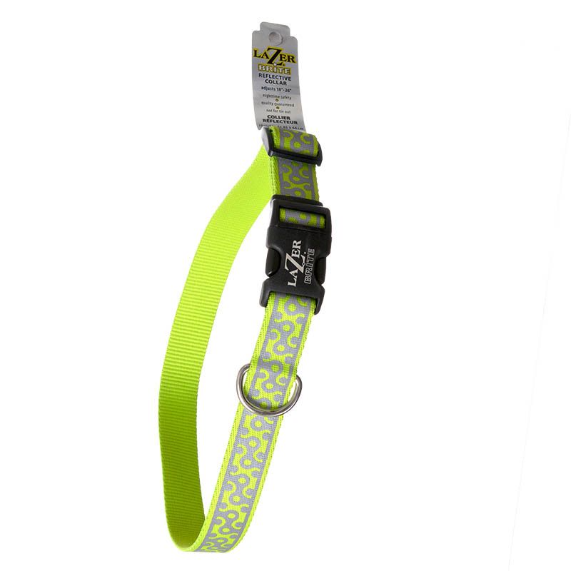 Lazer Brit Reflective Open-Design Adjustable Dog Collar - Lime Geometric - 18 - 26 Long x 1 Wide