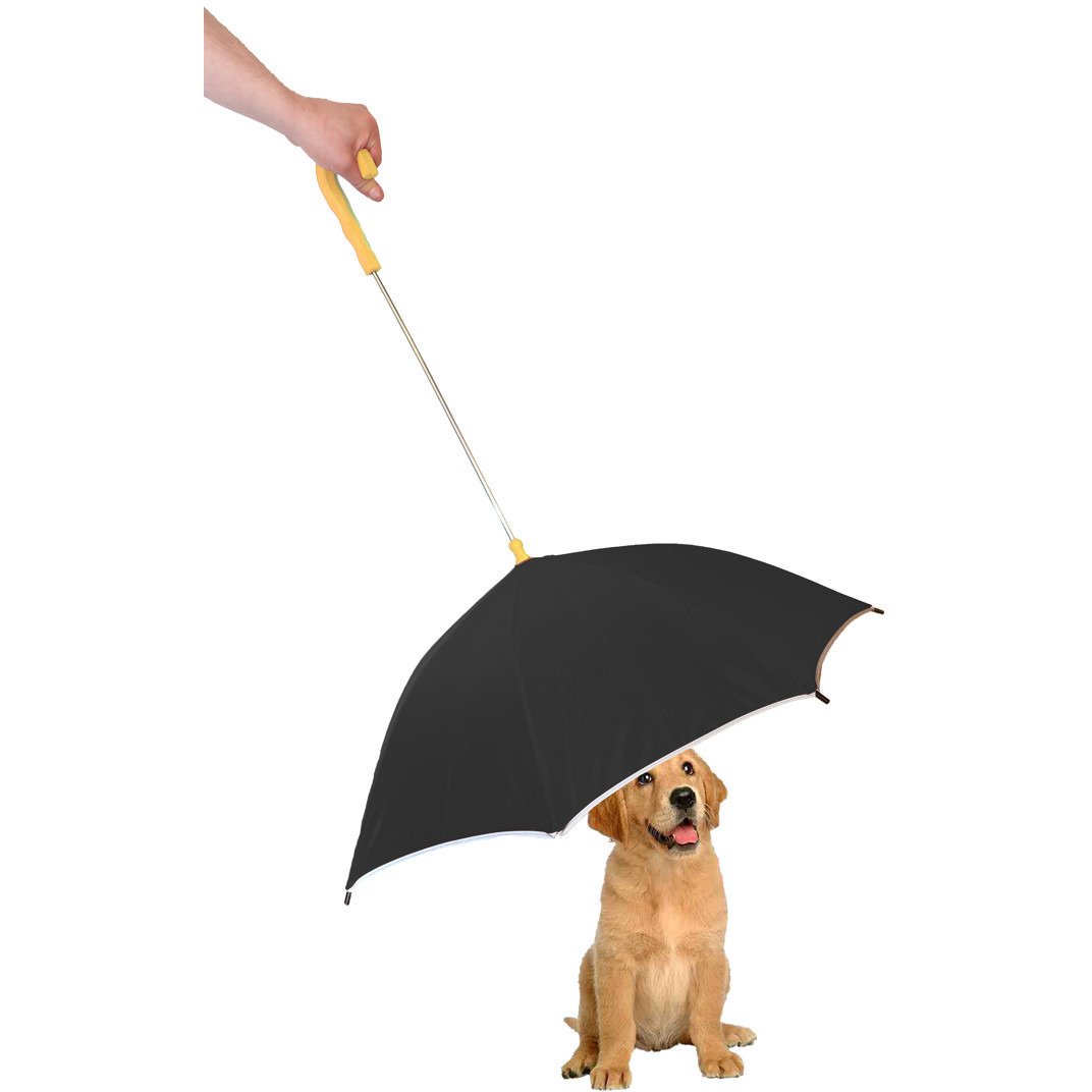Pour-Protection Umbrella With Reflective Lining And Leash Holder - Black 