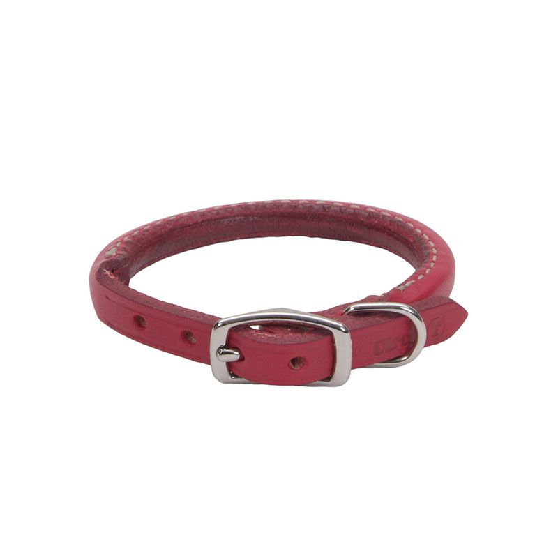 Circle T Oak Tanned Leather Round Dog Collar - Red - 12 Neck