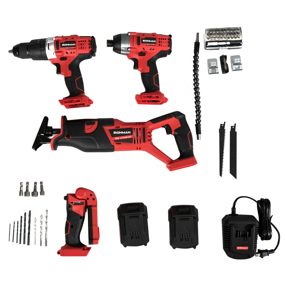 18V Combo Kit Four-Piece Cordless Electric Impact Drill Set