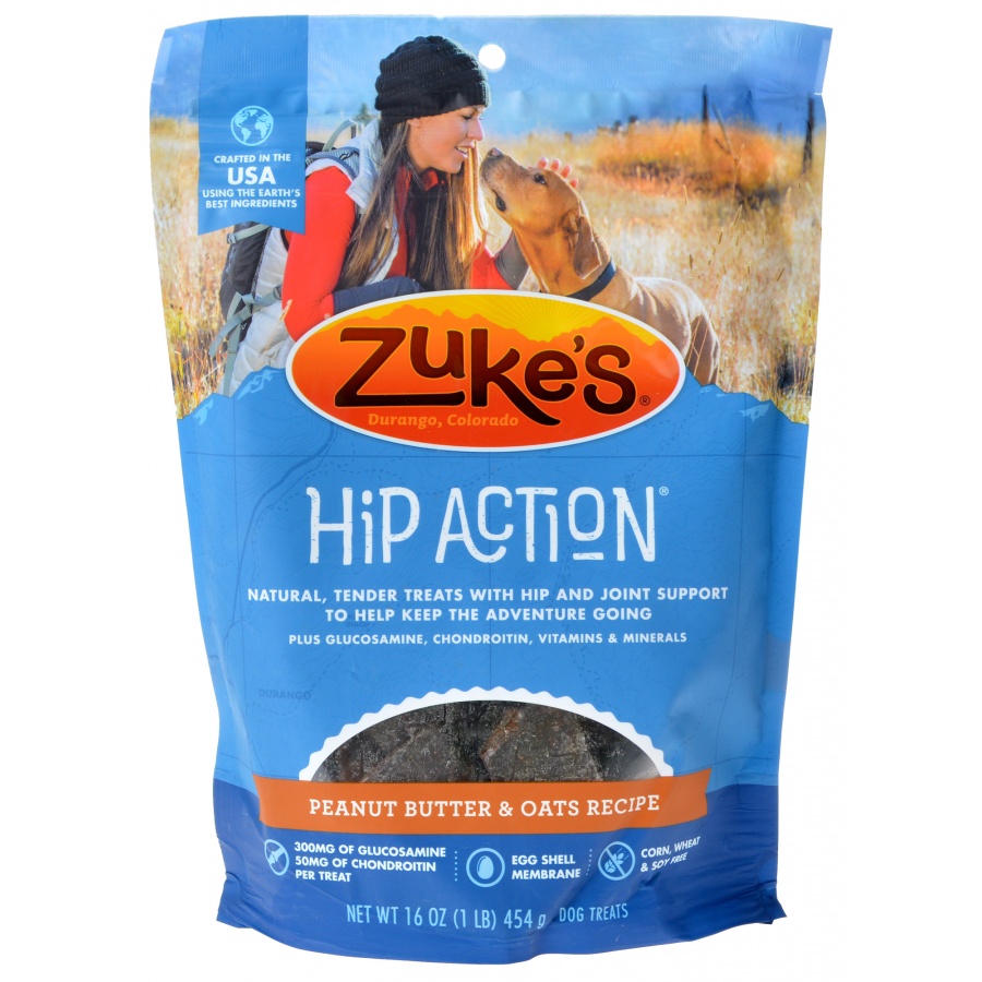 Zukes Hip Action Dog Treats - Peanut Butter and Oats Recipe - 1 lb