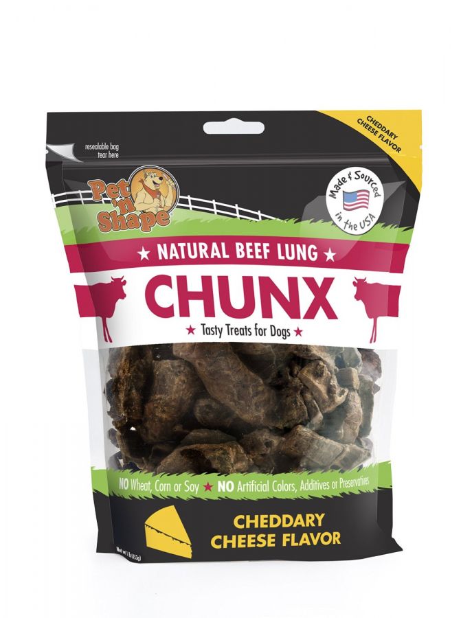Pet Shape Natural Beef Lung Chunx Dog Treats - Cheddary Cheese Flavor - 1 lb Bag