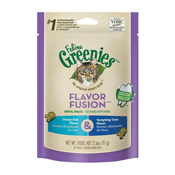Greenies Feline Flavor Fusion Dental Treats - Ocean Fish and Tuna Flavor - 2.5 oz - 4 Pieces