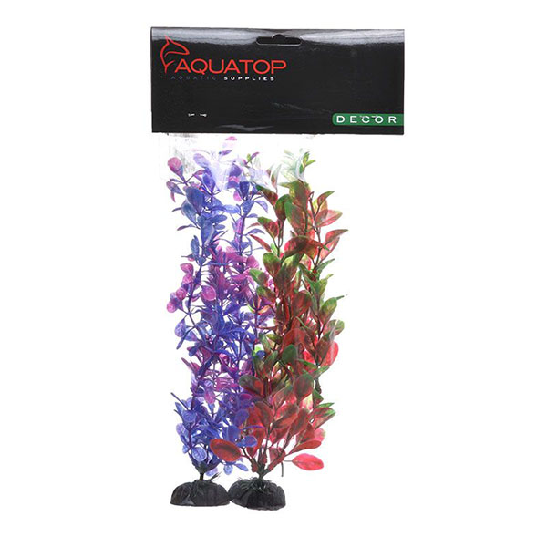 Aqua-top Multi-Colored Aquarium Plants 2 Pack - Purple/Pink and Green/Red - 2 Pack - 15 in. High Plants - 2 Pieces