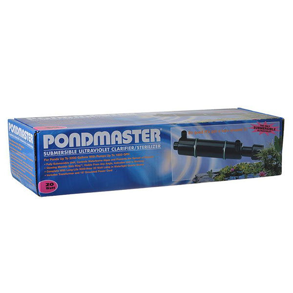 Pond master Submersible Ultraviolet Clarifier and Sterilizer - 20 Watts - 1,800 GPH - 3,000 Gallons - 1 in. Inlet/Outlet