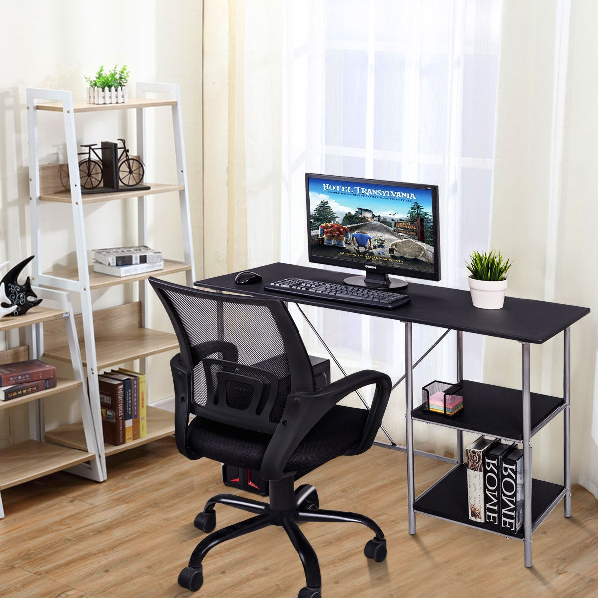 Black Writing Laptop Desk With 2 Shelves