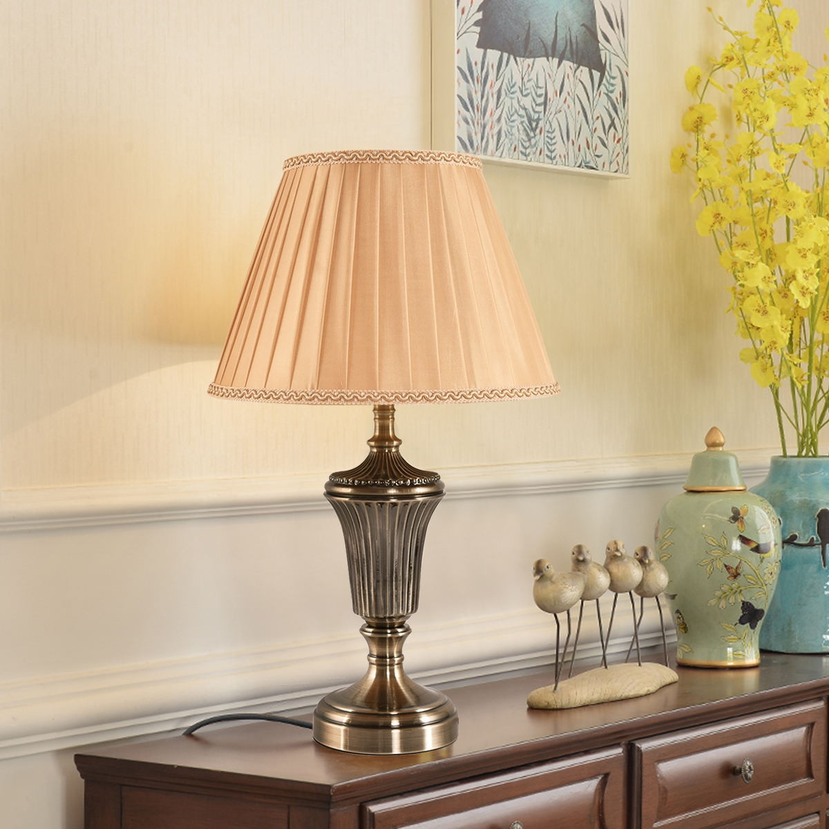 25 In. Antique Brass Table Lamp With LED Bulb