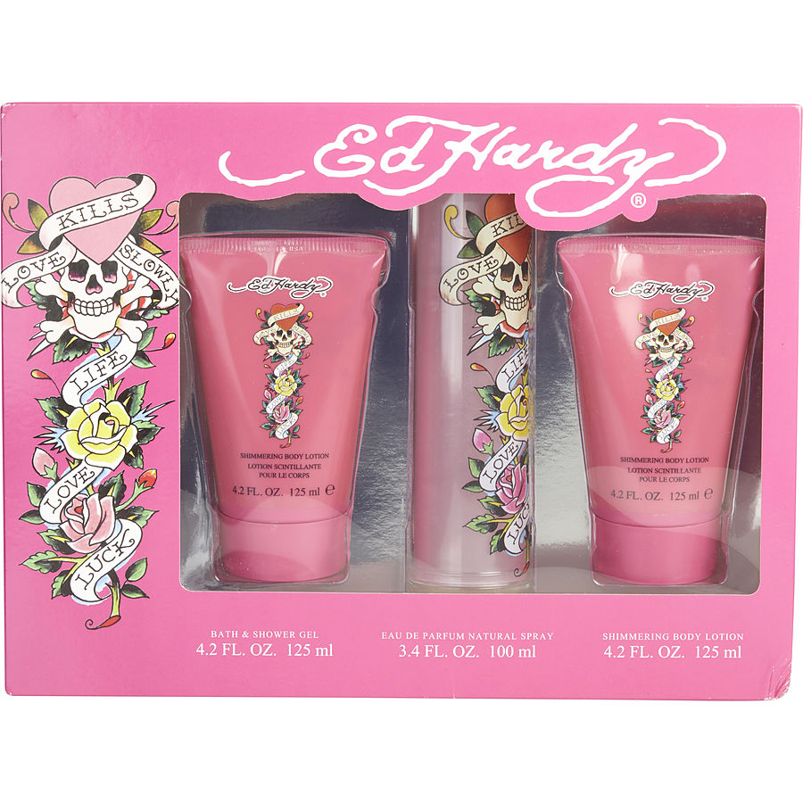 Ed Hardy - Eau De Parfum Spray 3.4 oz And Shimmering Body Lotion 4.2 oz And Shower Gel 4.2 oz