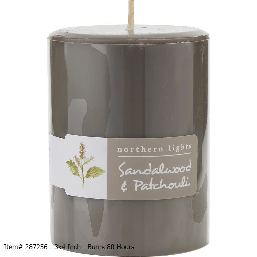 Sandalwood And Patchouli - One Pillar Candle 3x4 Inch Burns 80 Hours