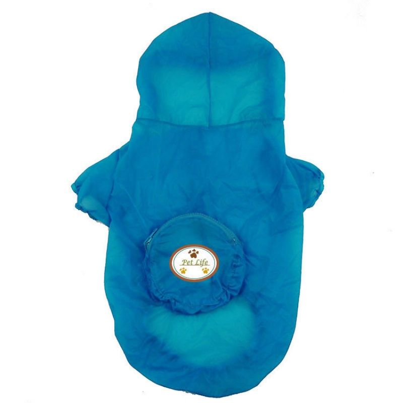 Pet Life Ultimate Waterproof Thunder - Paw Zippered Blue Travel Dog Raincoat - X - Large - 22 - 24 Neck to Tail