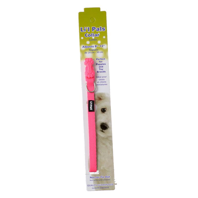 Li'l Pals Adjustable Nylon Collar - Neon Pink - 8 - 12 Long x 5 16 Wide