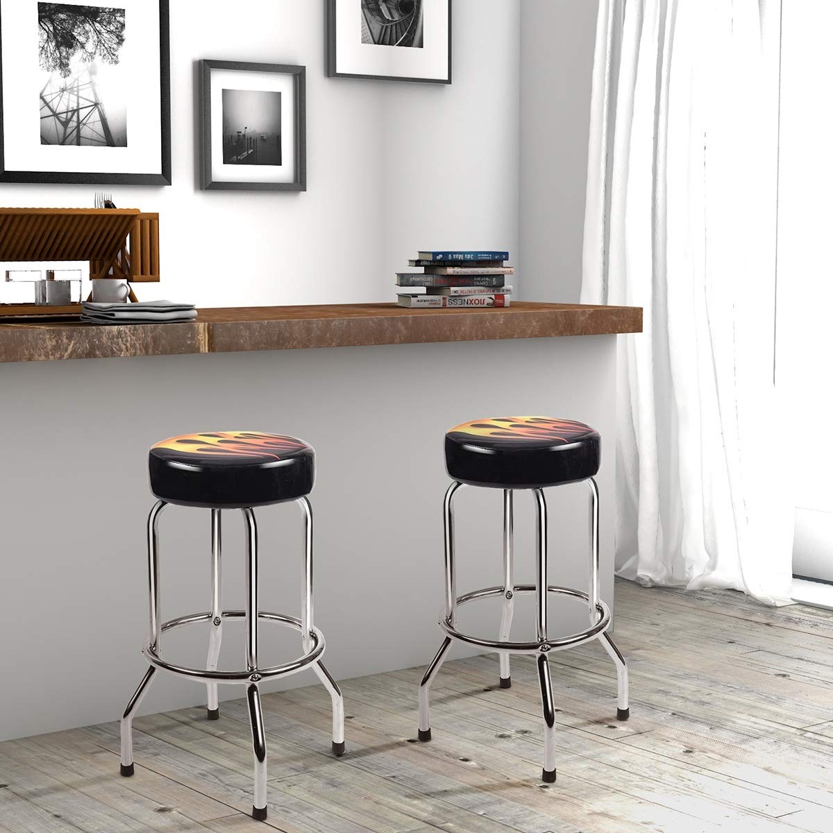 29 In. Height Round Counter Flame Bar Stools