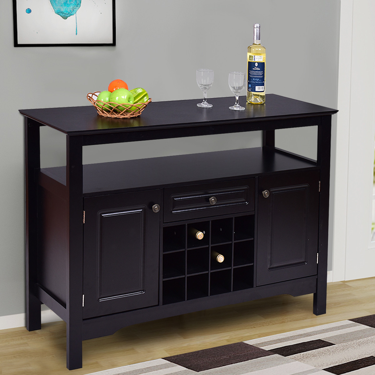 Elegant Classical Multifunctional Wooden Wine Cabinet Table