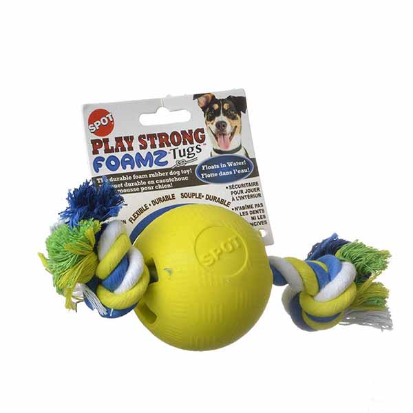 Spot Play Strong Foamz Dog Toy - Ball with Rope - 3.25 in. Diameter - Assorted Colors - 2 Pieces