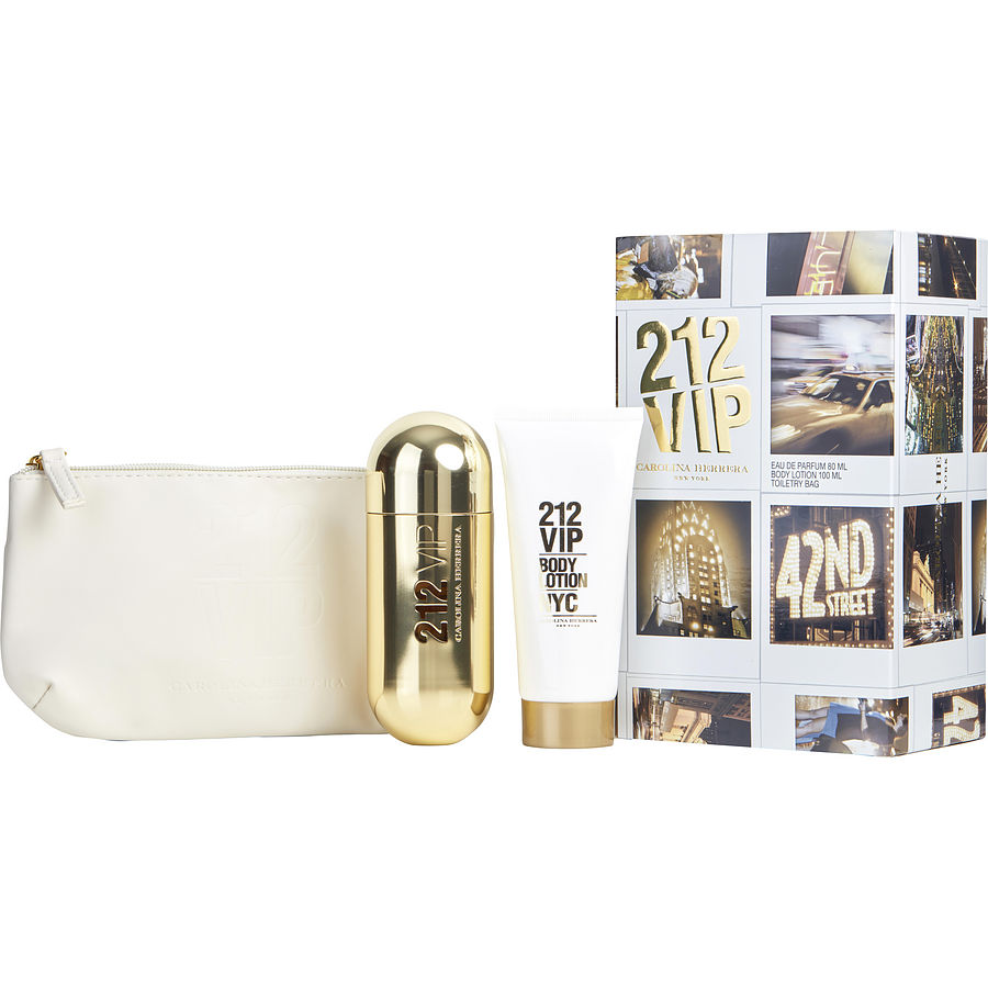 212 Vip - Eau De Parfum Spray 2.7 oz And Body Lotion 3.4 oz And Toiletry Bag
