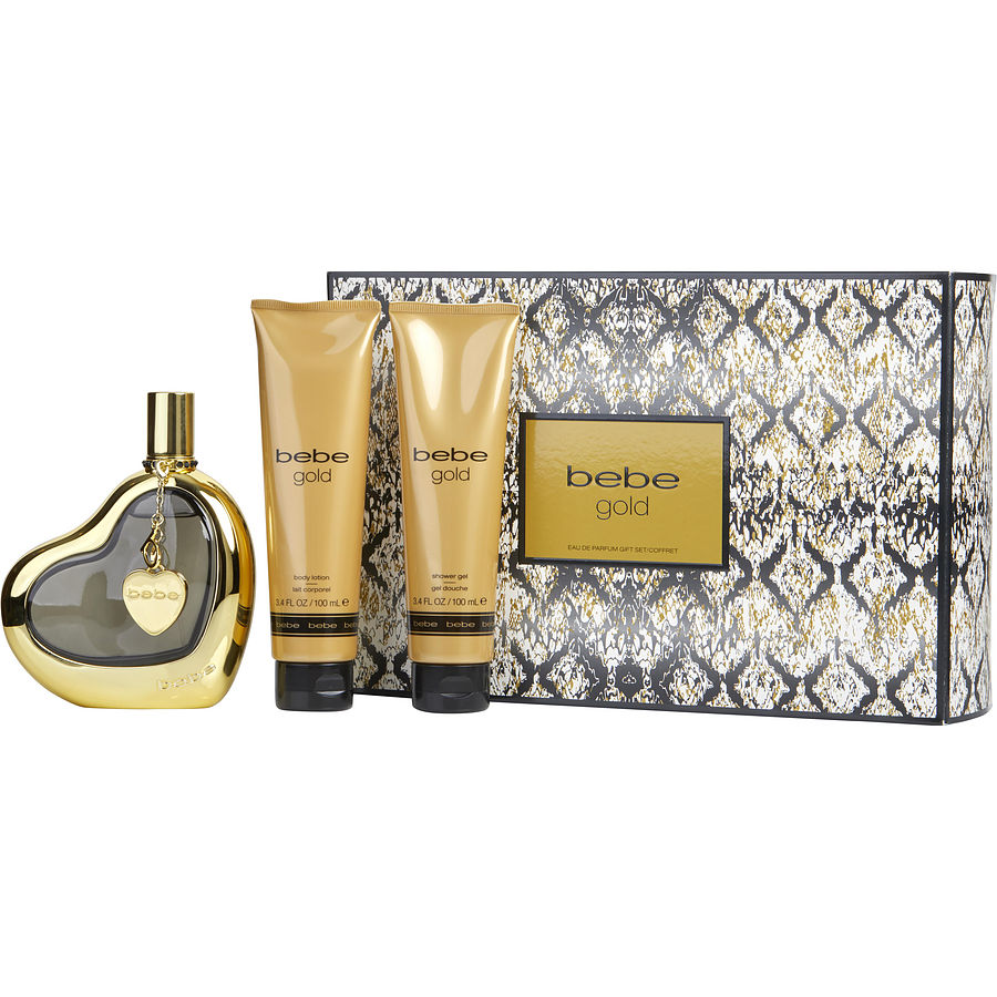 Bebe Gold - Eau De Parfum Spray 3.4 oz And Body Lotion 3.4 oz And Shower Gel 3.4 oz And Heart Charm