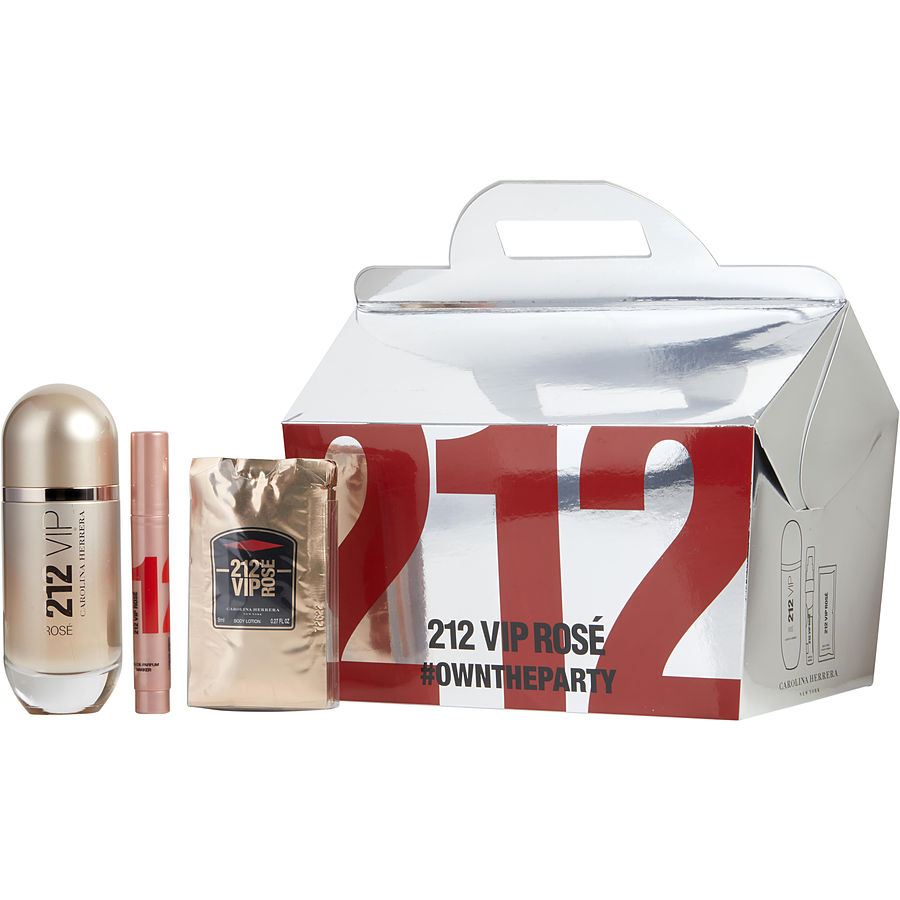 212 Vip Rose - Eau De Parfum Spray 2.7 oz And Eau De Parfum Marker 0.1 oz And Body Lotion 12  .27 oz