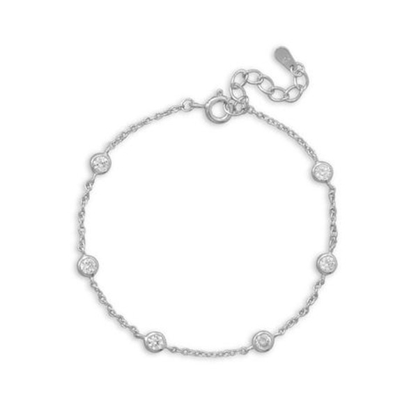 7 in. +1 in.  Extension Rhodium Plated 6 Bezel Set CZ Bracelet