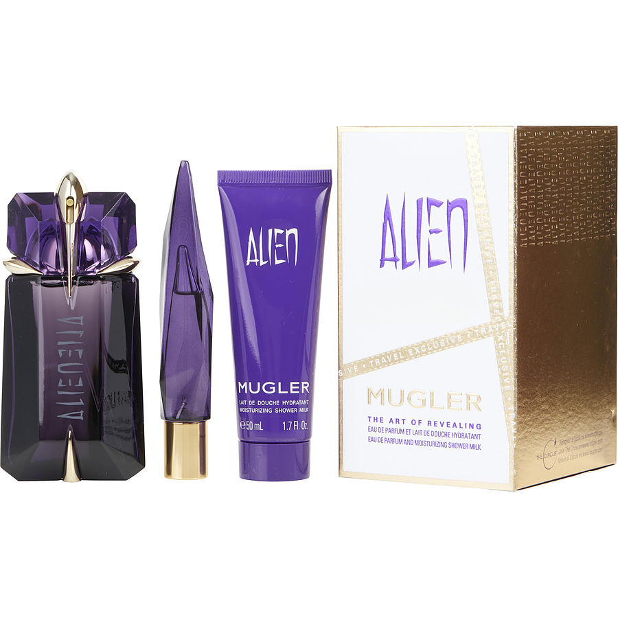 Alien - Eau De Parfum Spray Refillable 2 oz And Shower Milk 1.7 oz &And Eau De Parfum Refillable Spray 0.33 oz Mini
