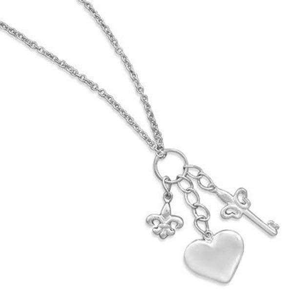 16 in. Rhodium Plated Necklace with Multicharm Drop