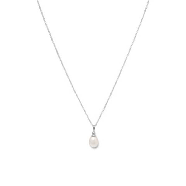 18 in. Rhodium Plated Cultured Freshwater Pearl Drop Necklace