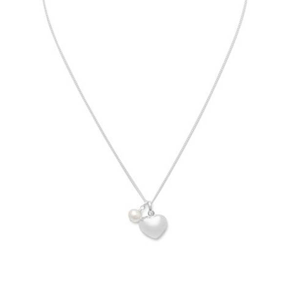16 in. Multicharm Heart & Cultured Freshwater Pearl Necklace