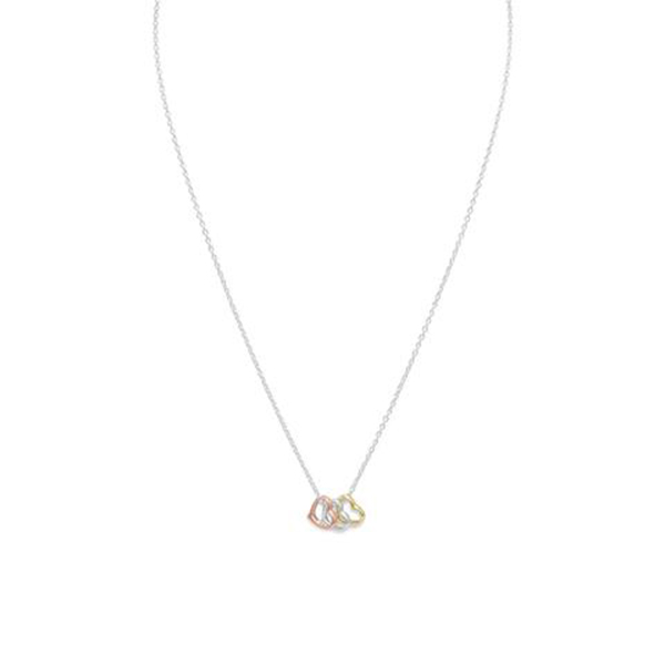 16 in. +2 in. Tri Tone Heart Necklace