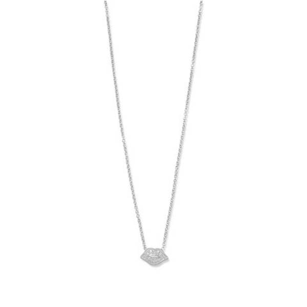  16 in. Rhodium Plated CZ Lip Necklace