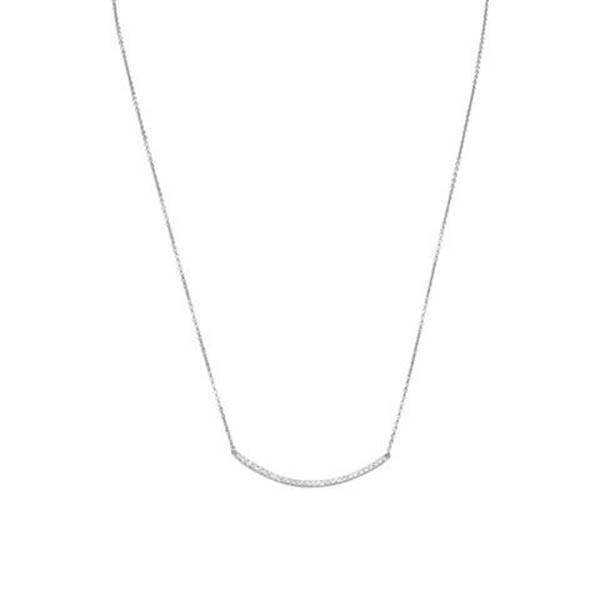 18 in. + 2 in. Rhodium Plated Curved CZ Bar Necklace