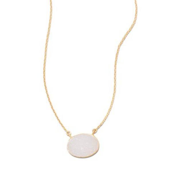 16 in. + 2 in. 14 Karat Gold Plated White Druzy Necklace