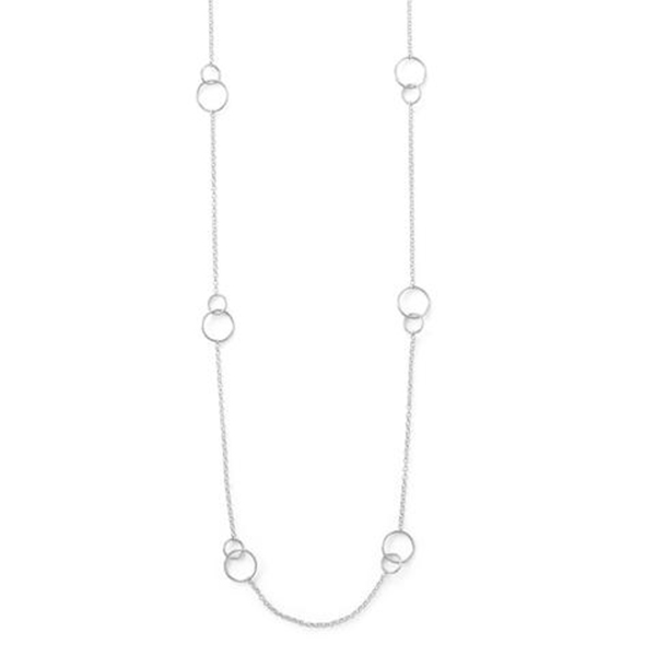 32 in. Rhodium Plated Double Link Circle Necklace