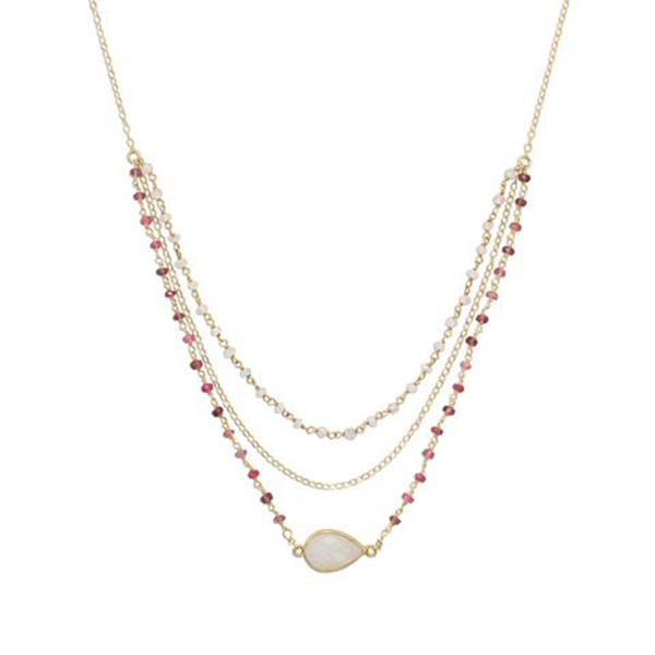 16 in. + 2 in. Gold Filled Rainbow Moonstone and Tourmaline Necklace