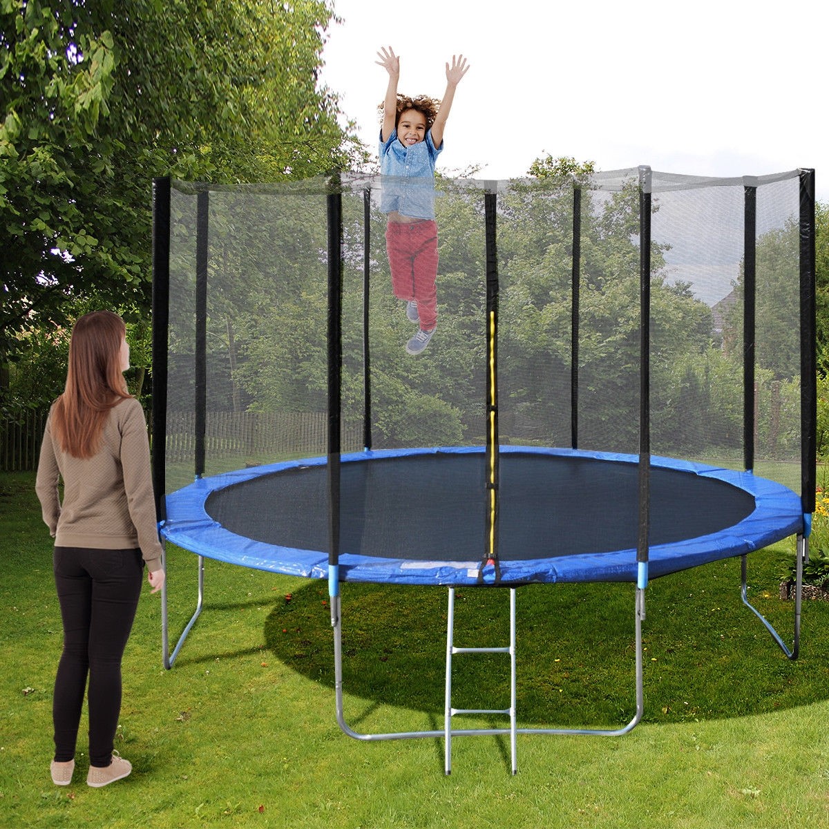 14 In. Trampoline Combo W / Safety Enclosure Net, Spring Pad And Ladder