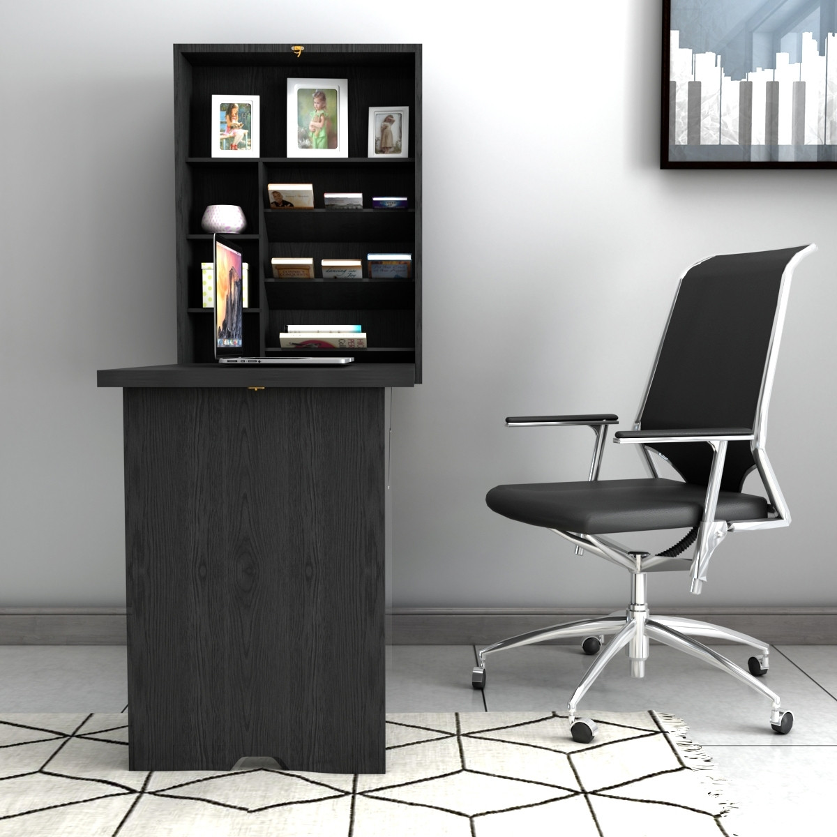 Wall Mounted Fold-Out Convertible Floating Desk Writing Table