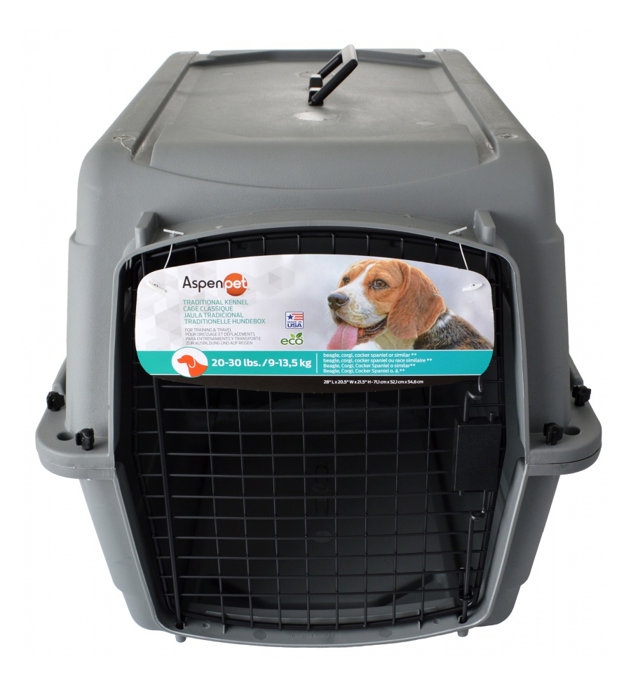 Aspen Pet Traditional Pet Kennel - Gray - Dogs 20-30 lbs - 28 L x 20.5 W x 21.5 H