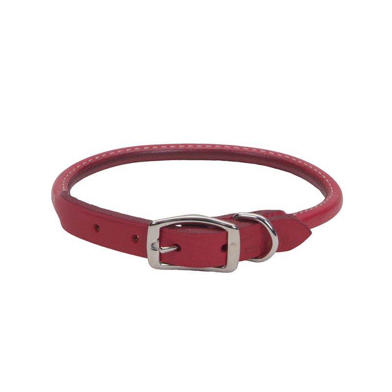 Circle T Oak Tanned Leather Round Dog Collar - Red - 16 Neck