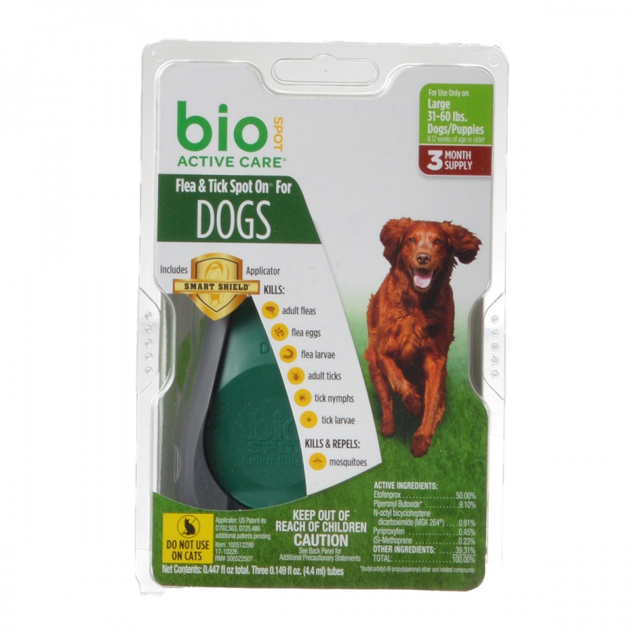 Bio Spot Active Care Flea and Tick Spot On for Dogs - Large - 3 Month Supply - Dogs 31-60 lbs