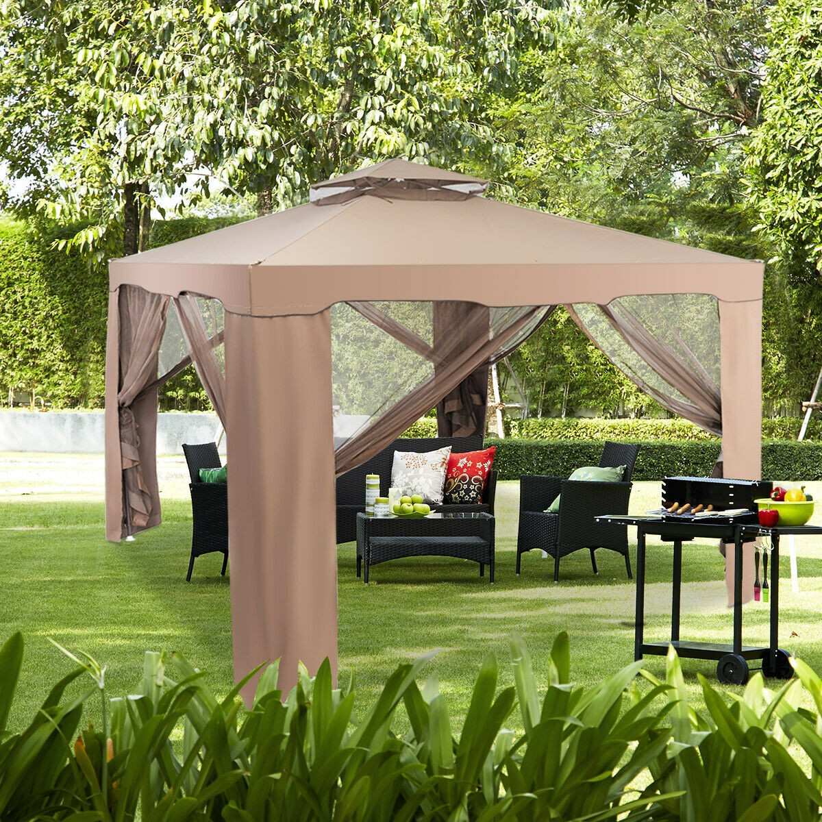 10 Ft. x 10 Ft. Canopy Gazebo Tent Shelter With Mosquito Netting Outdoor Patio