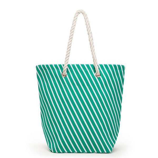Personalized Cabana Nylon/Cotton Blend Beach Tote Bag - Green Stripe