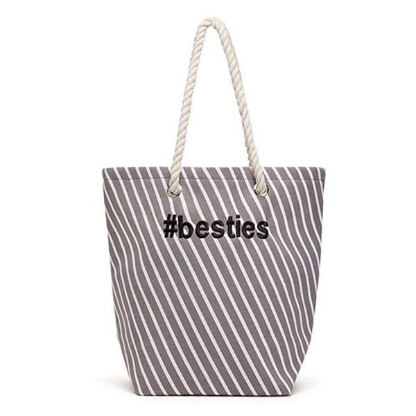 Personalized Cabana Nylon/Cotton Blend Beach Tote Bag - Gray Stripe